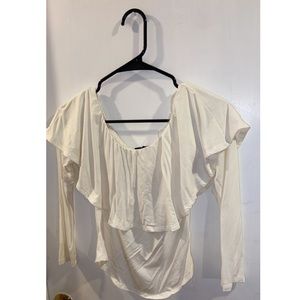 Off the shoulder white ruffle top